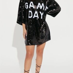 Fanatics Black Sequin Mini Dress cute with boots!